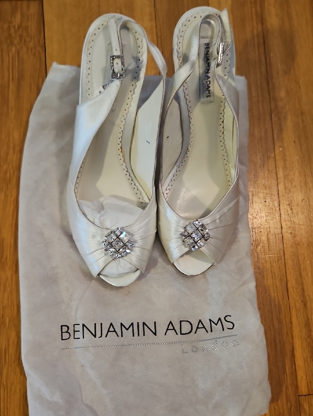 Dyeable Satin Peep-Toe Slingback Heels with Crystal Accent